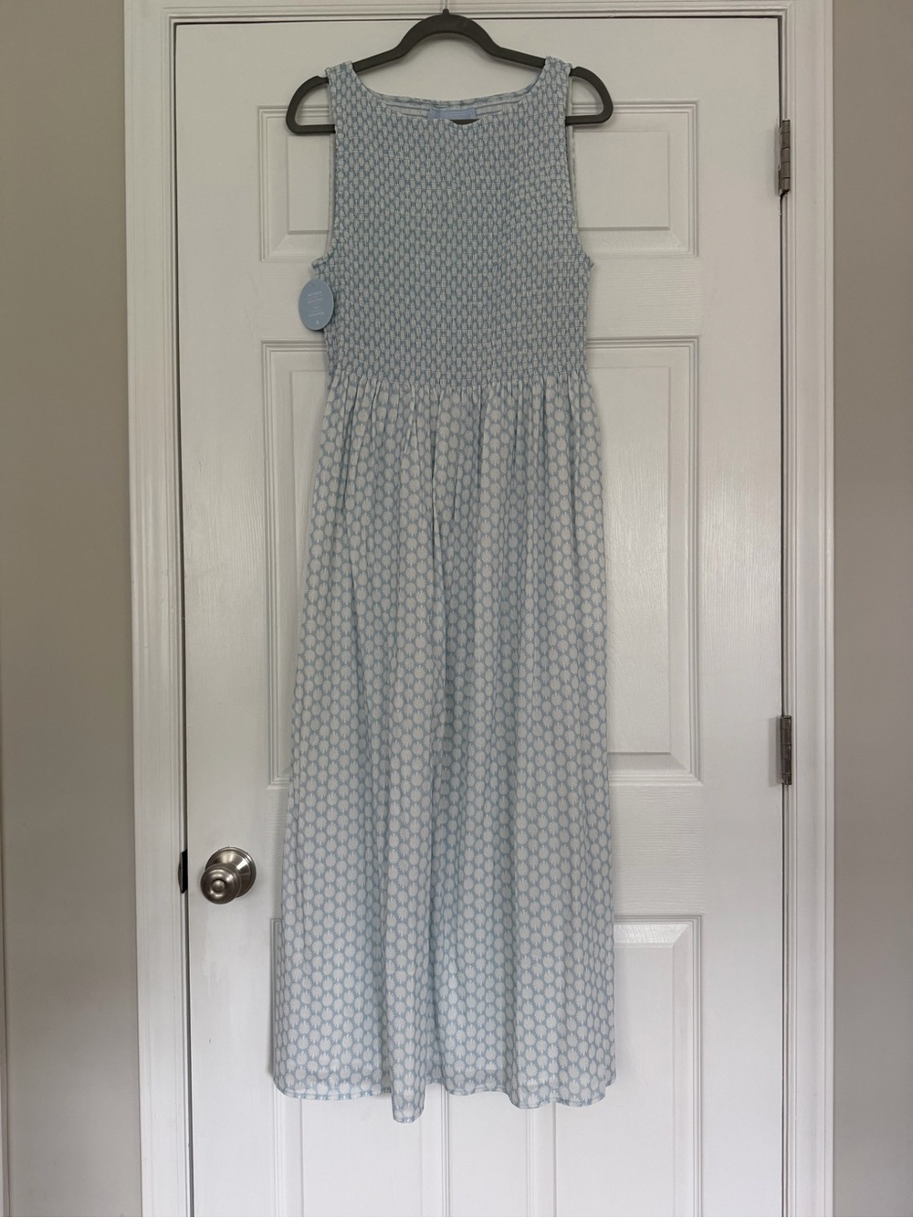 Hill House Pale Blue Patterned Smocked Maxi Dress